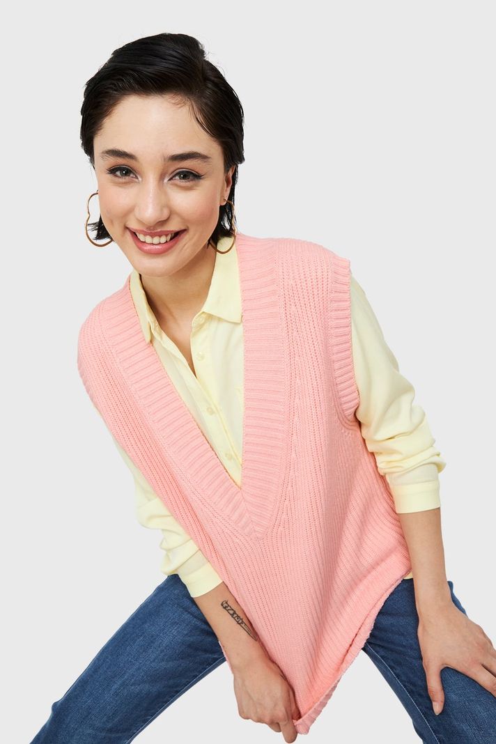 Chaleco Cuello V Oversize Rosa Nicopoly-0