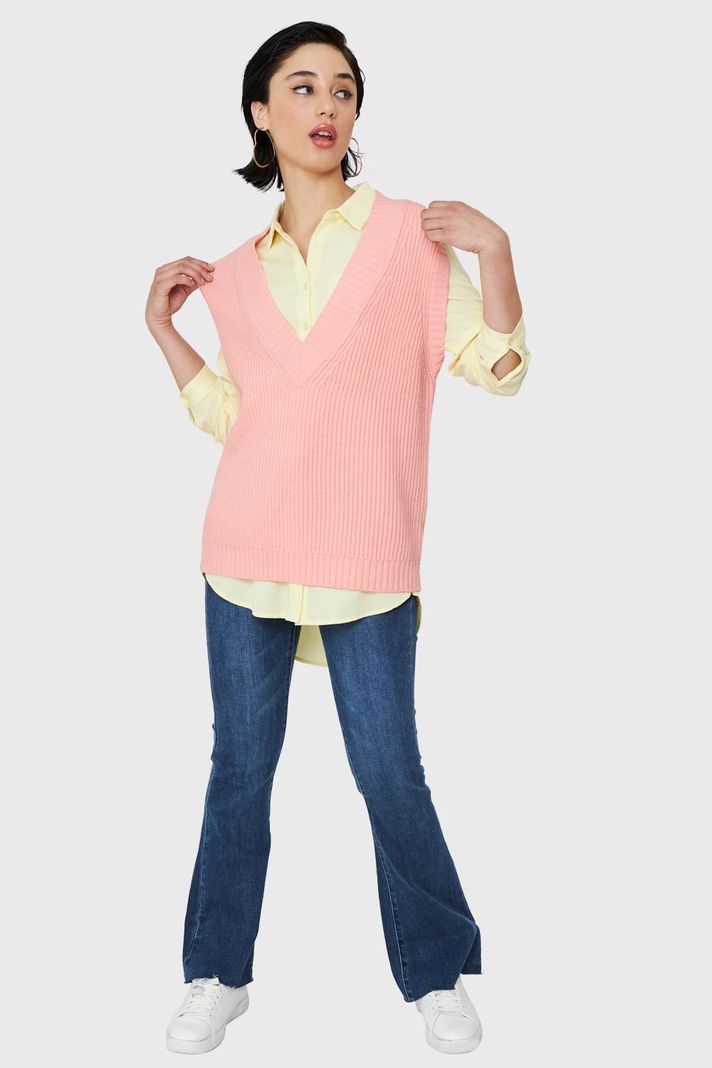 Chaleco Cuello V Oversize Rosa Nicopoly-1