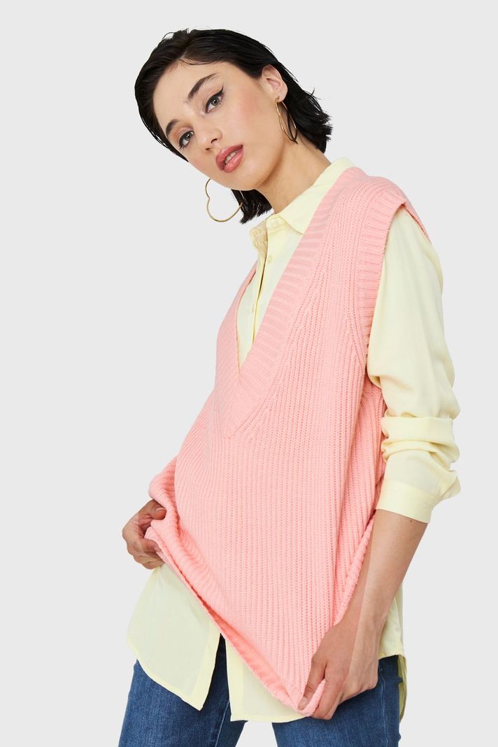Chaleco Cuello V Oversize Rosa Nicopoly-4