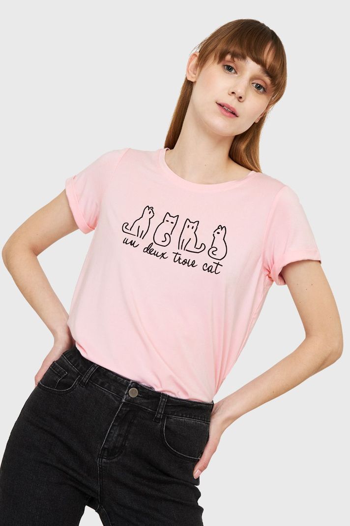 Polera Estampado Gatos Rosa Nicopoly