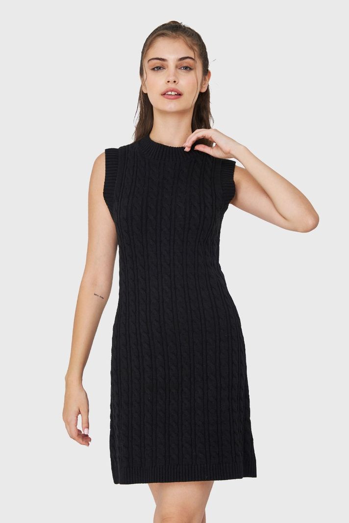Vestido De Punto Trenzado Negro Nicopoly-0