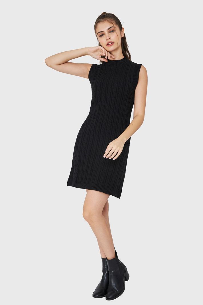 Vestido De Punto Trenzado Negro Nicopoly-1
