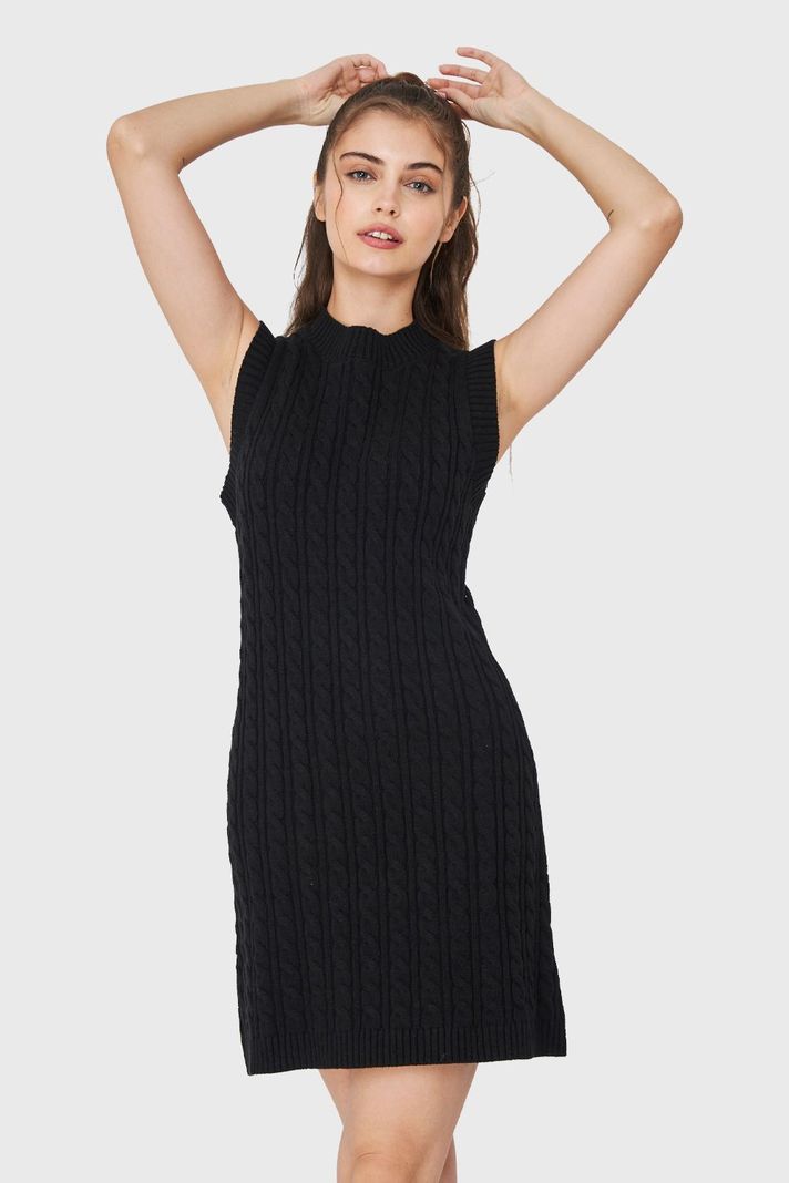Vestido De Punto Trenzado Negro Nicopoly-4