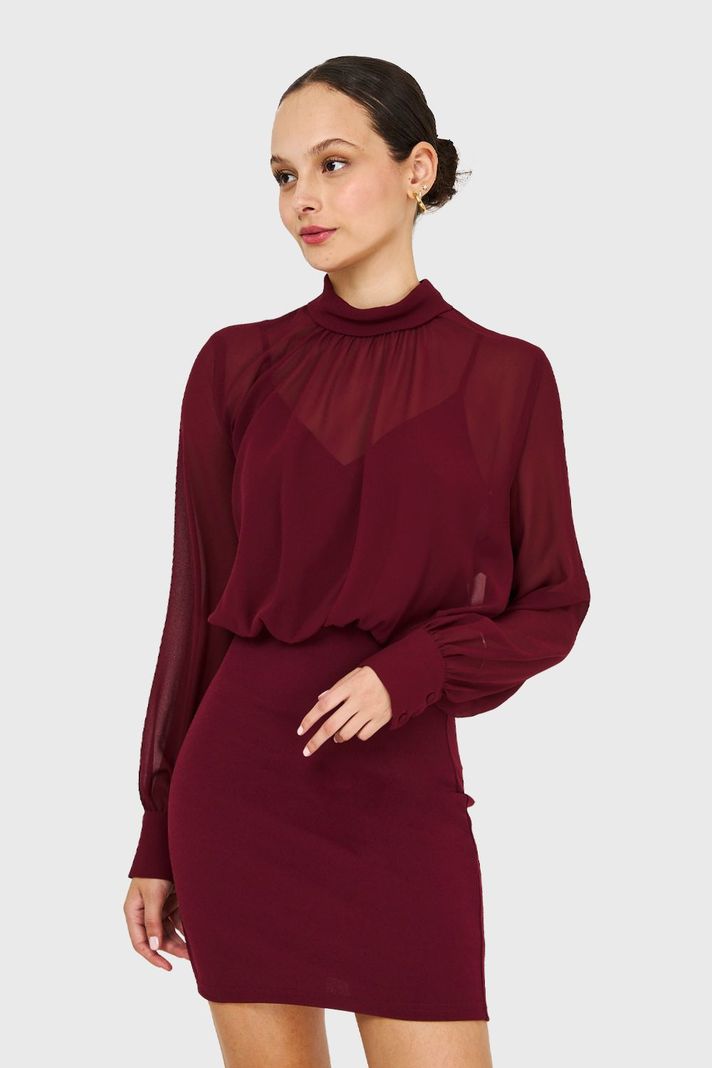 Vestido Cuello Mock Burdeo Nicopoly-0