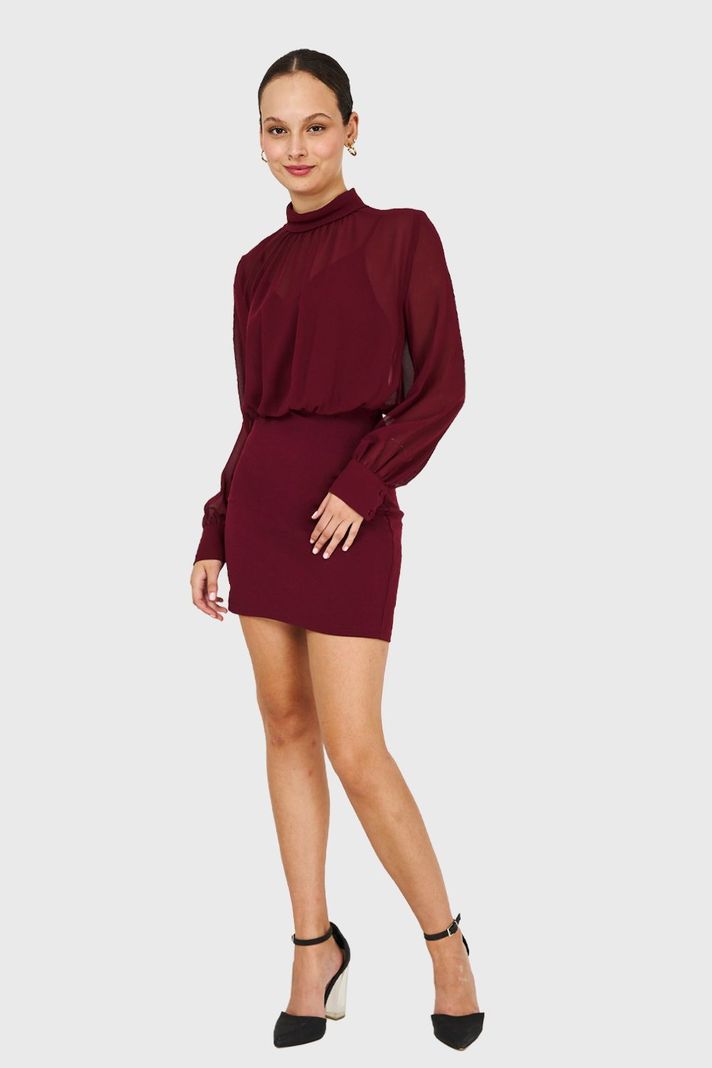 Vestido Cuello Mock Burdeo Nicopoly-1