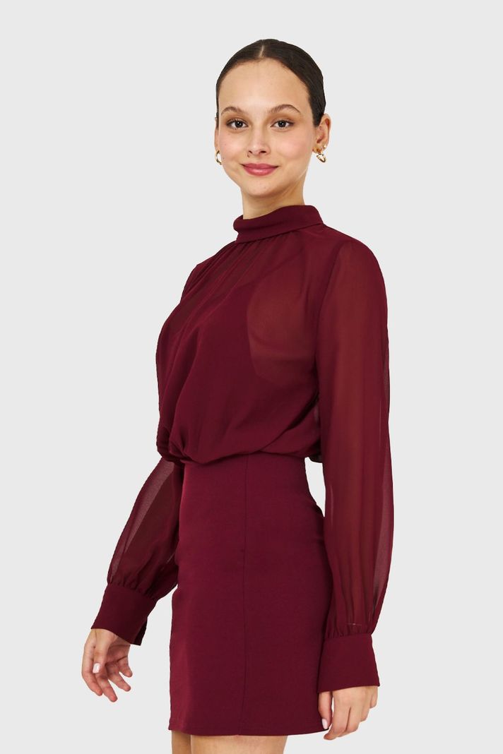 Vestido Cuello Mock Burdeo Nicopoly-2
