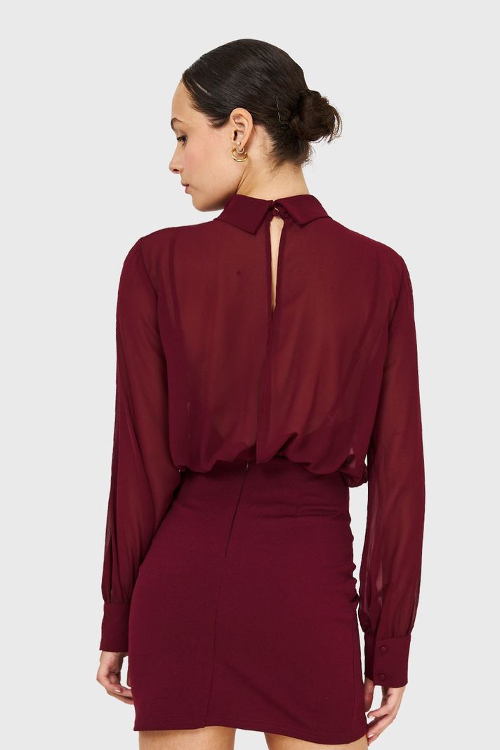 Vestido Cuello Mock Burdeo Nicopoly-3