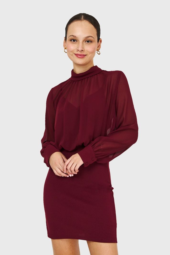 Vestido Cuello Mock Burdeo Nicopoly-4