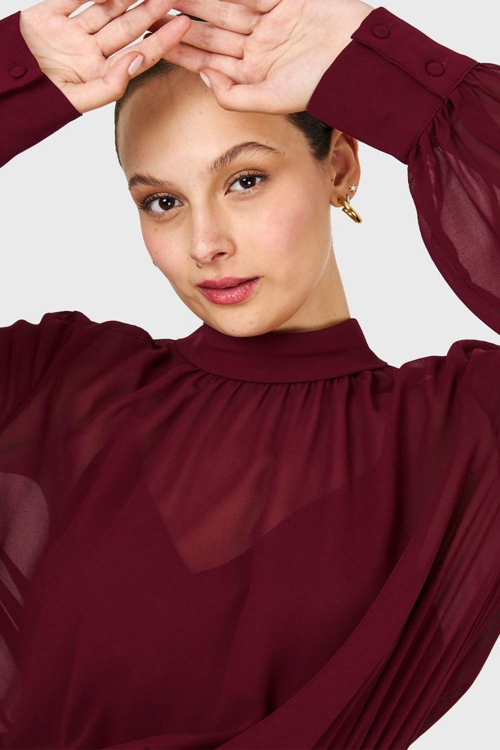 Vestido Cuello Mock Burdeo Nicopoly-5