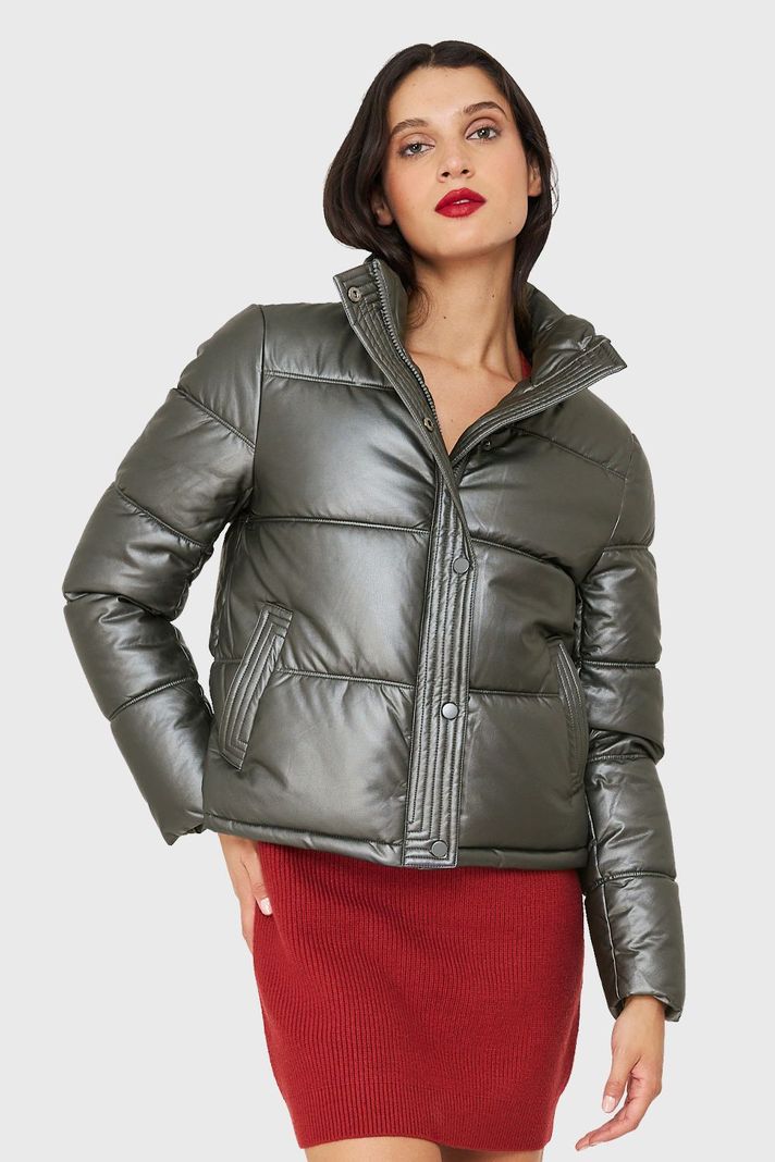 Parka Corta Tipo Ecocuero Gris Metálico Nicopoly-0