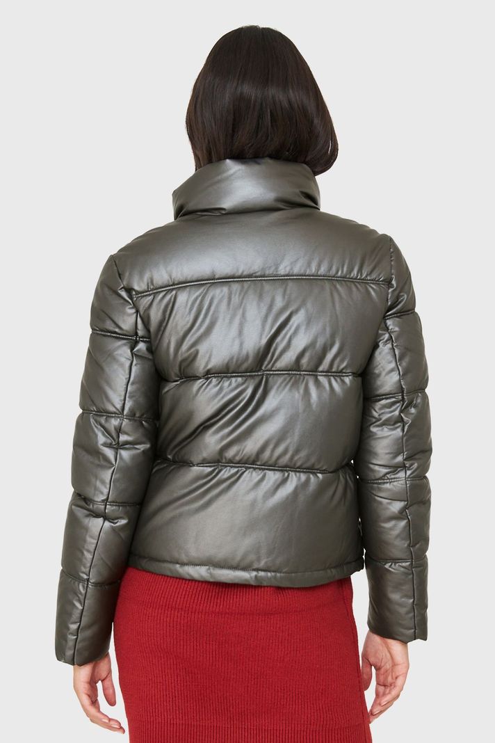 Parka Corta Tipo Ecocuero Gris Metálico Nicopoly-3