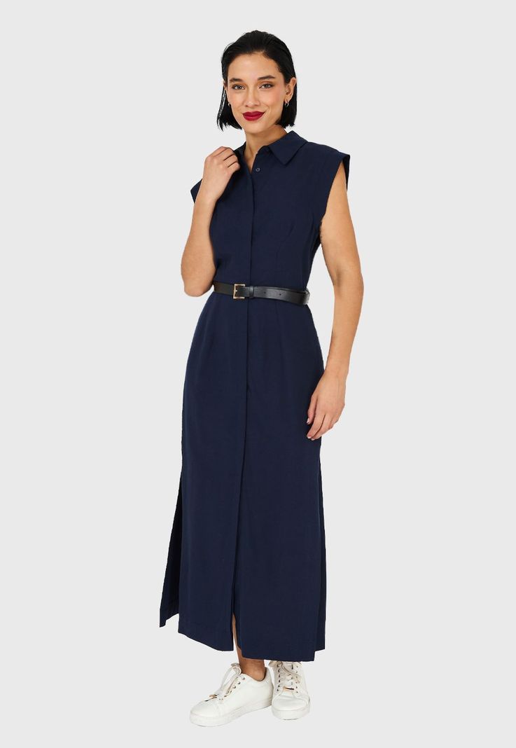 Vestido Camisero Cinturón Azul Marino Nicopoly-1