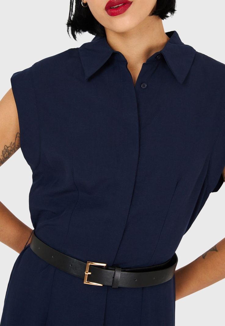 Vestido Camisero Cinturón Azul Marino Nicopoly-5