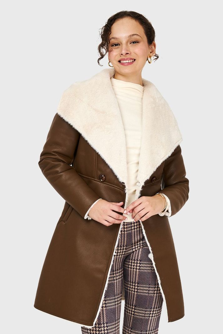Chaqueta Ecocuero/Tipo Piel Café Nicopoly-0