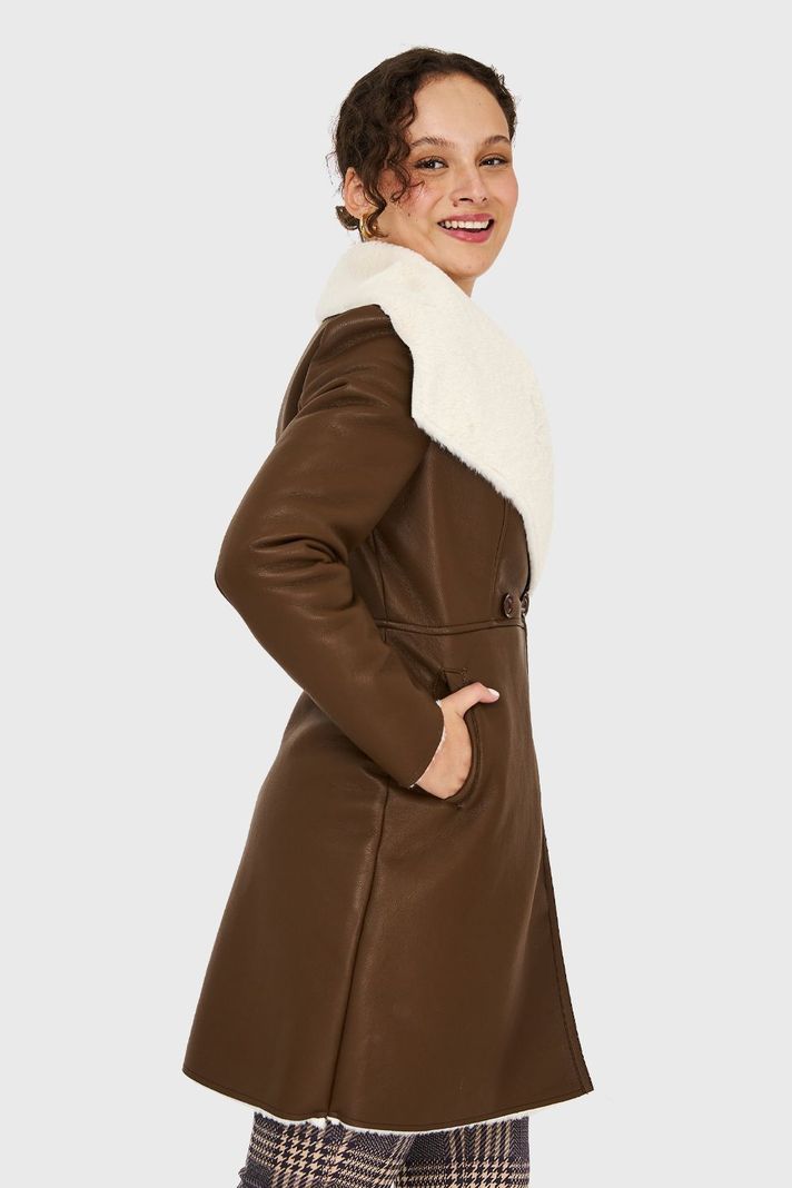 Chaqueta Ecocuero/Tipo Piel Café Nicopoly-2