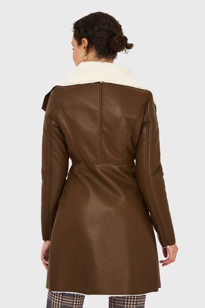 Chaqueta Ecocuero/Tipo Piel Café Nicopoly-3