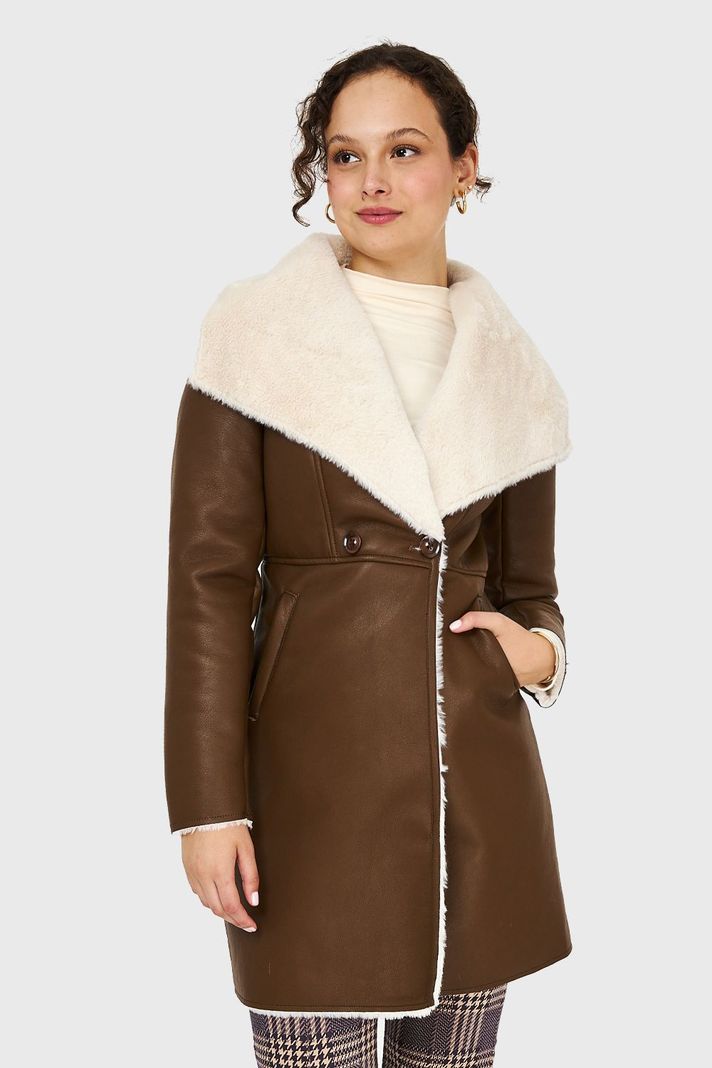Chaqueta Ecocuero/Tipo Piel Café Nicopoly-4