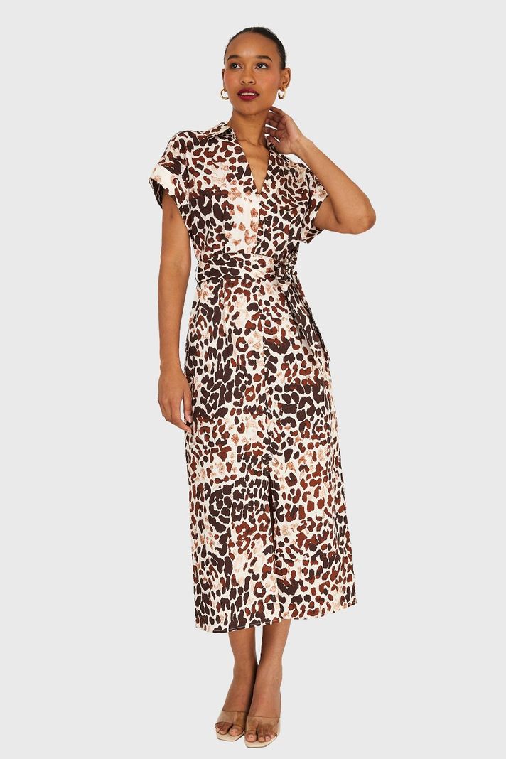 Vestido Safari Cuello Camisero Café Nicopoly-0