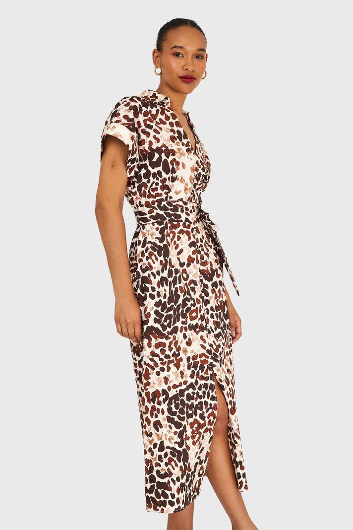 Vestido Safari Cuello Camisero Café Nicopoly-2