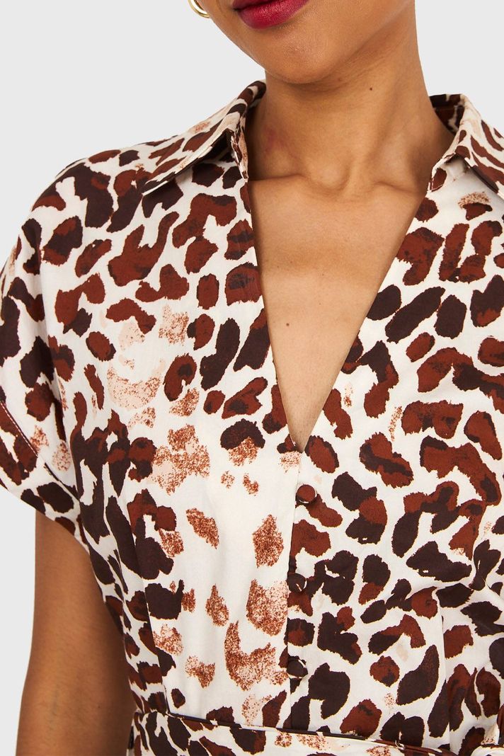 Vestido Safari Cuello Camisero Café Nicopoly-5