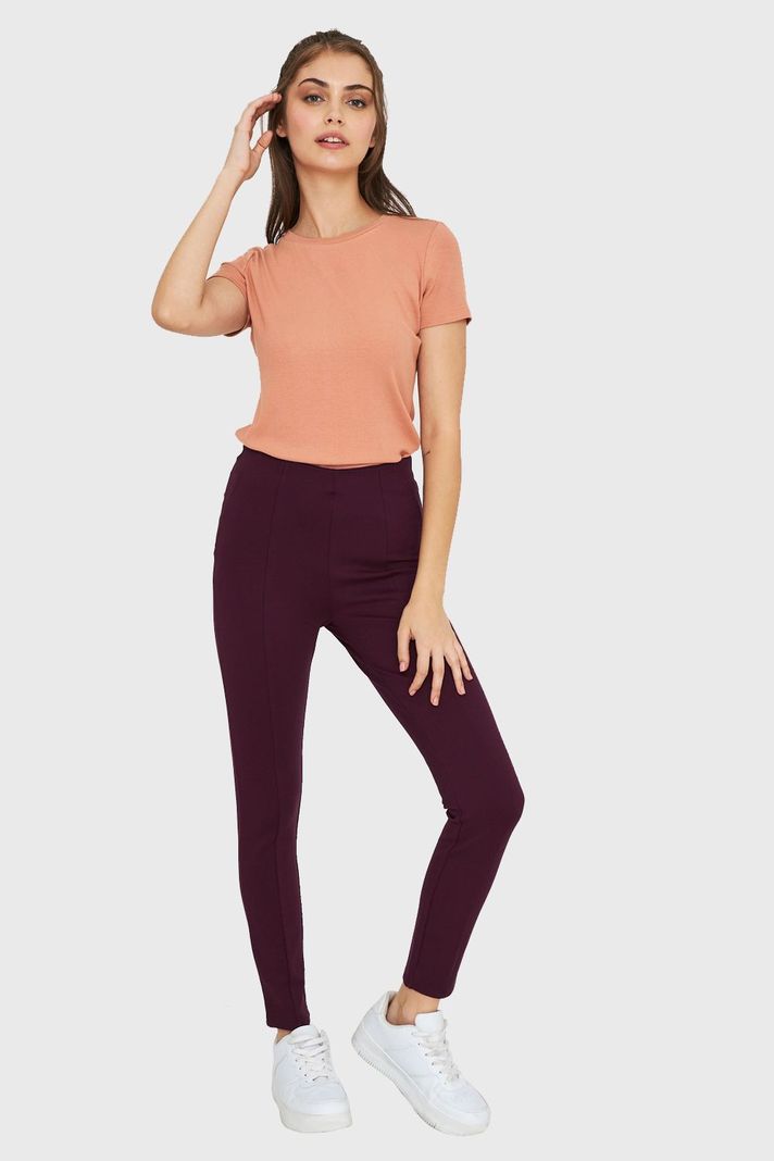 Legging Tiro Alto Costuras Frontales Burdeos Nicopoly-1