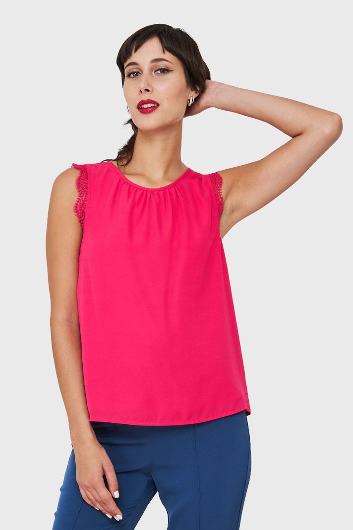 Blusa Encaje Hombros Fucsia Nicopoly-0