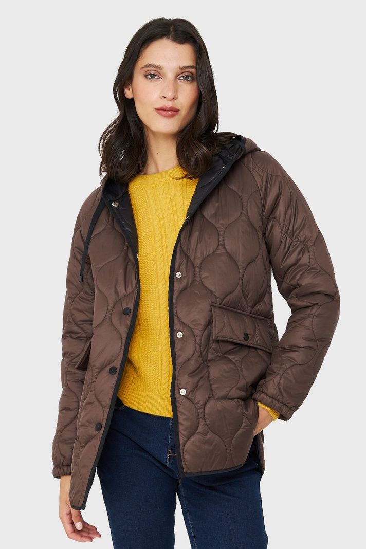 Parka Midi Tipo Quilt Bolsillos Marrón Nicopoly-0