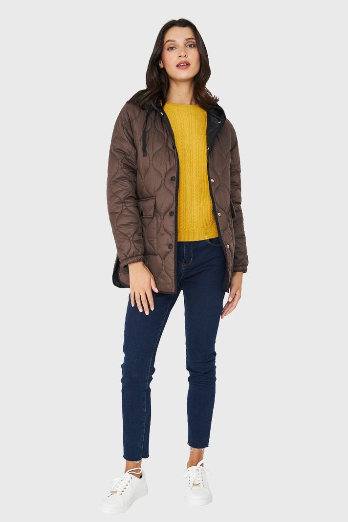 Parka Midi Tipo Quilt Bolsillos Marrón Nicopoly-1