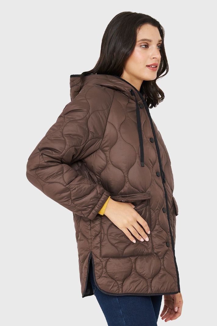 Parka Midi Tipo Quilt Bolsillos Marrón Nicopoly-2