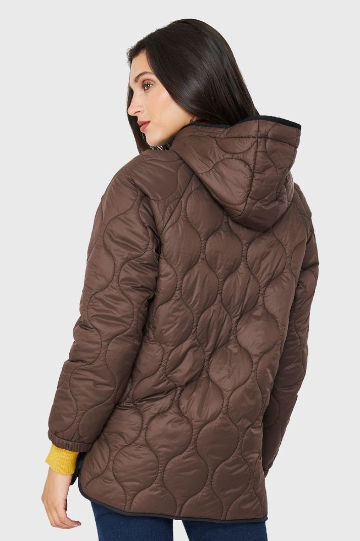 Parka Midi Tipo Quilt Bolsillos Marrón Nicopoly-3