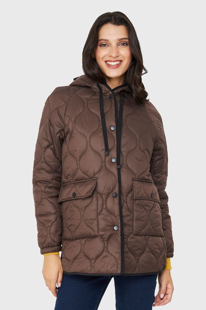 Parka Midi Tipo Quilt Bolsillos Marrón Nicopoly-4