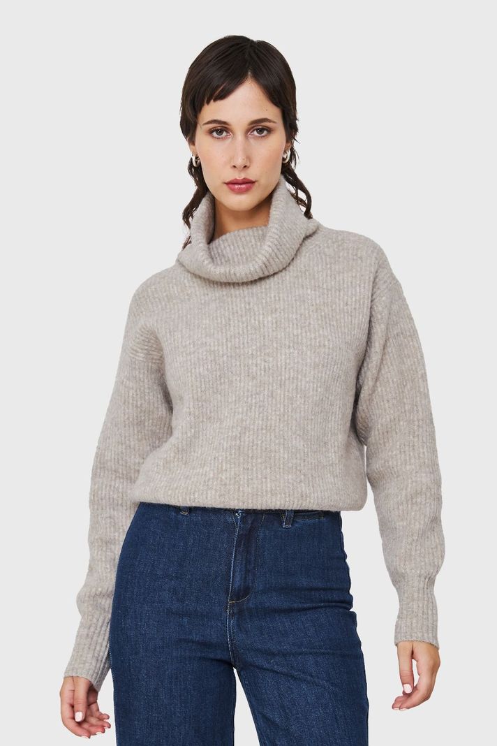 Sweater Acanalado Cuello Alto Khaki Nicopoly-0