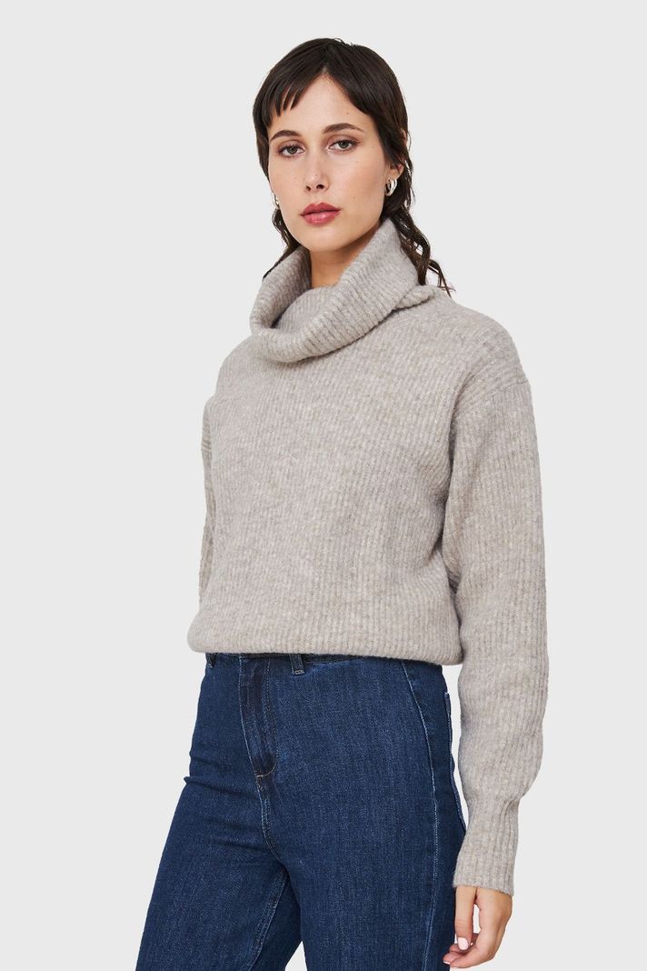 Sweater Acanalado Cuello Alto Khaki Nicopoly-2