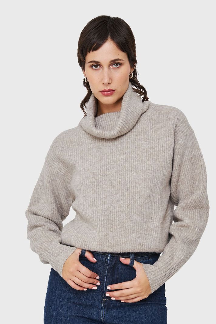 Sweater Acanalado Cuello Alto Khaki Nicopoly-4