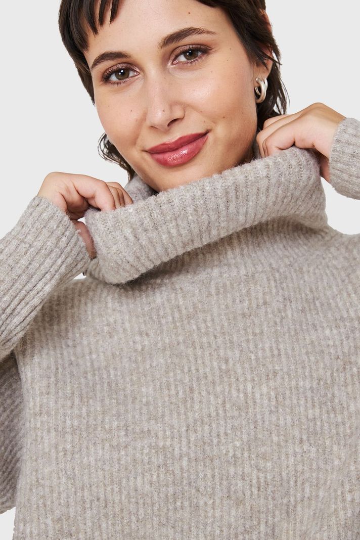 Sweater Acanalado Cuello Alto Khaki Nicopoly-5
