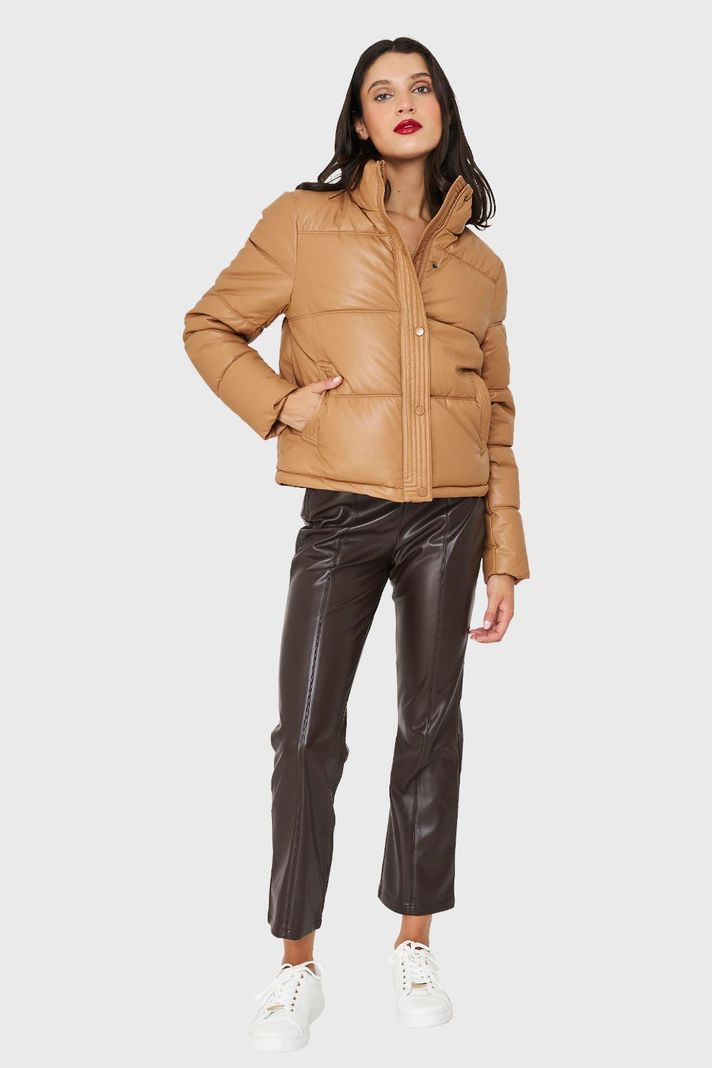 Parka Corta Tipo Ecocuero  Khaki Nicopoly-1
