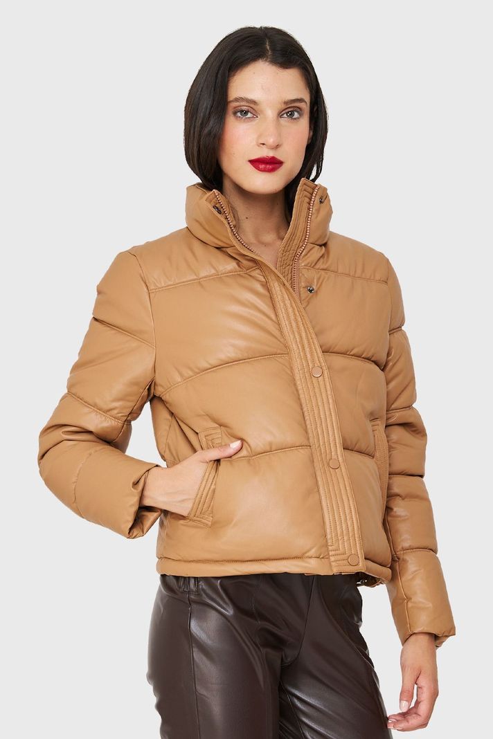 Parka Corta Tipo Ecocuero  Khaki Nicopoly-2