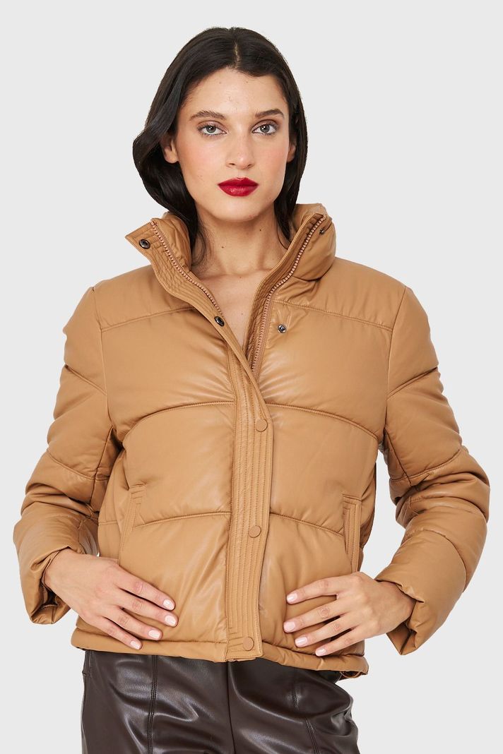 Parka Corta Tipo Ecocuero  Khaki Nicopoly-4