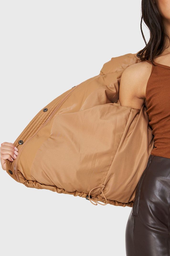 Parka Corta Tipo Ecocuero  Khaki Nicopoly-5