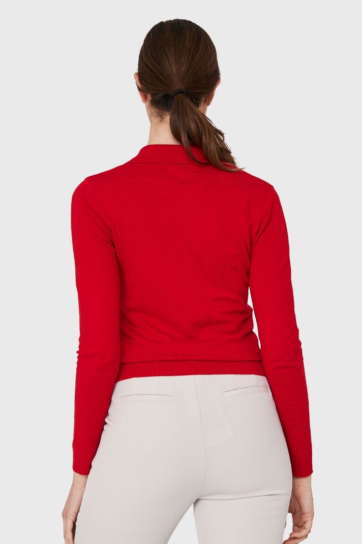 Polera Manga Larga Cuello Camisero Rojo Nicopoly-3