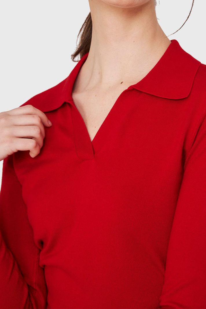 Polera Manga Larga Cuello Camisero Rojo Nicopoly-5