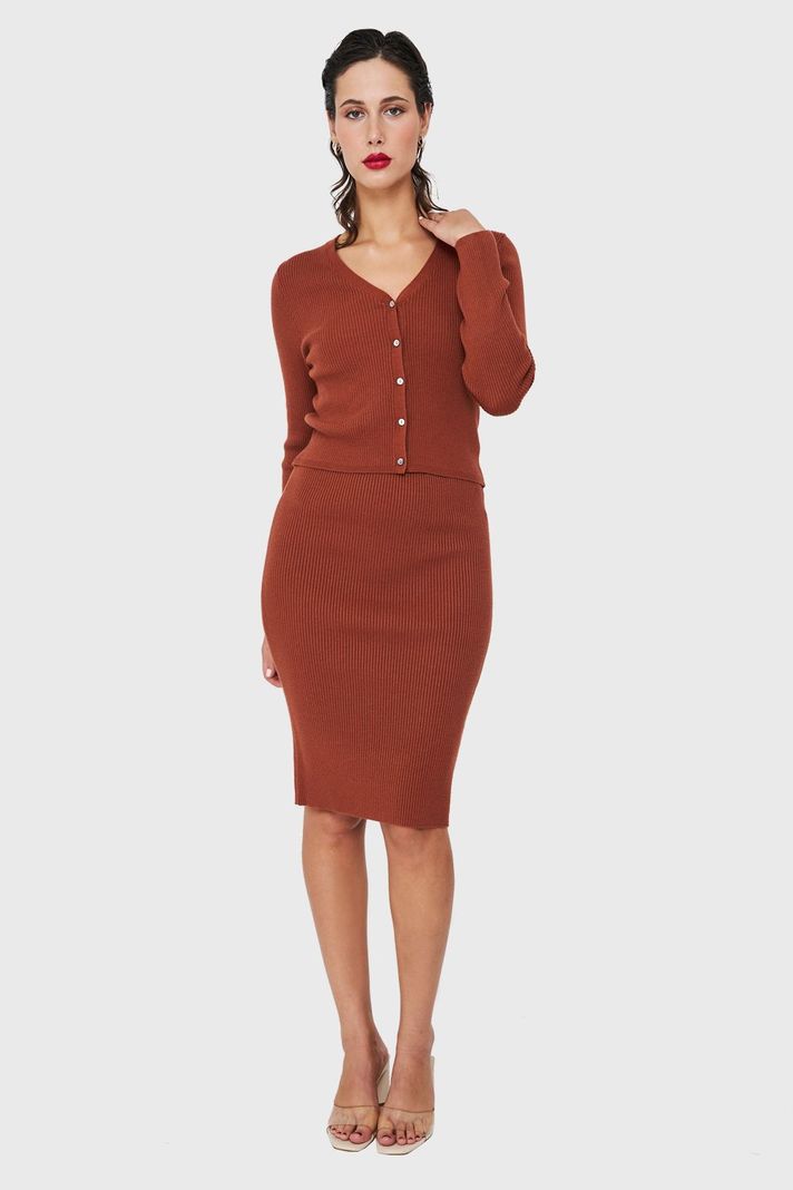 Falda Midi Acanalada Café Nicopoly-1