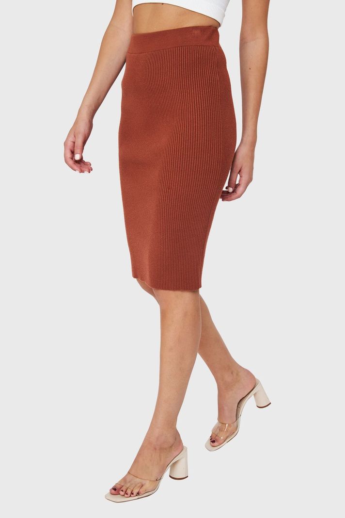 Falda Midi Acanalada Café Nicopoly-2