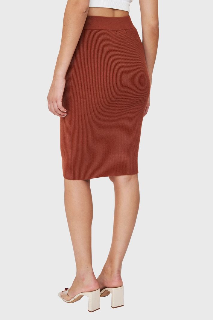 Falda Midi Acanalada Café Nicopoly-3