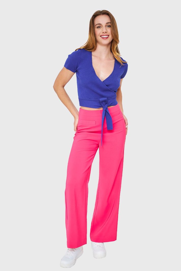 Crop Top Escote Cruzado Azul Rey Nicopoly-1