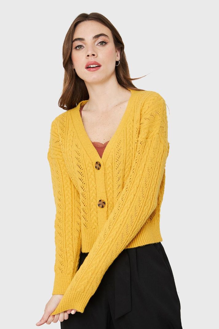 Cárdigan Punto Fantasía Amarillo Nicopoly-0