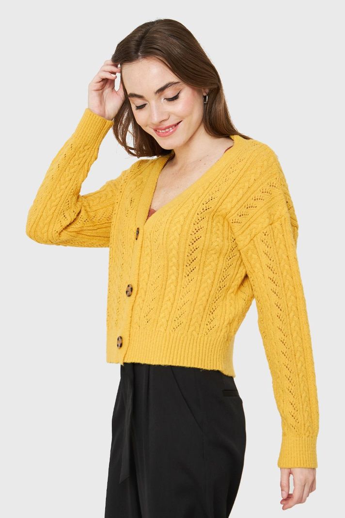 Cárdigan Punto Fantasía Amarillo Nicopoly-2