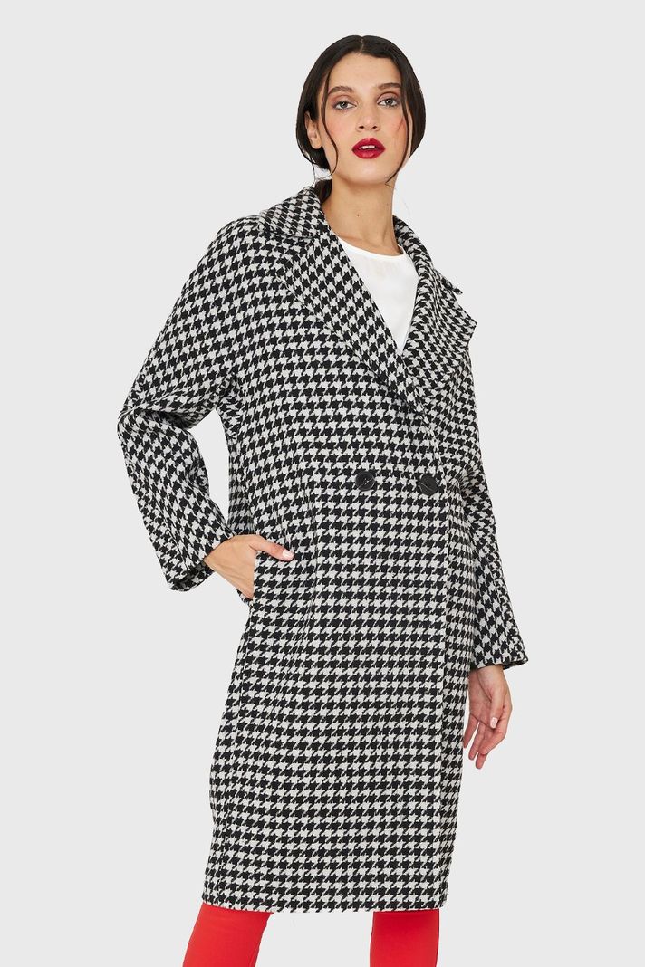 Abrigo Oversize Pied De Poule Blanco Nicopoly-0