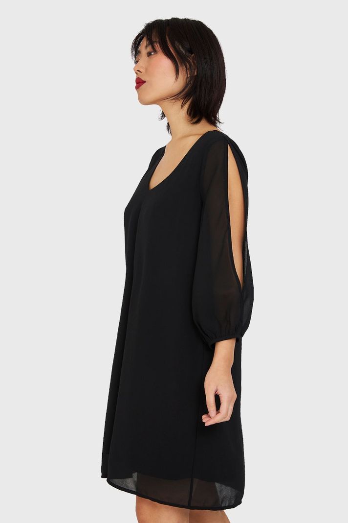 Vestido Corto Aberturas Mangas Negro Nicopoly-2