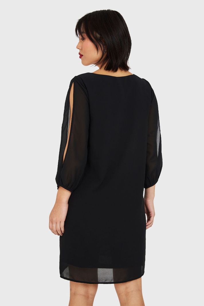 Vestido Corto Aberturas Mangas Negro Nicopoly-3